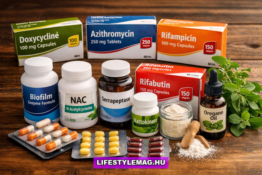 bartonella gyógyszeres kezelése : antibiotikumok: doxiciklin, azitromicin, rifampin, rifabutin. És kezelése Biofilm-oldó kiegészítőkkel: szerrapeptáz, lumbrokináz, nattokináz, oregánó olaj.