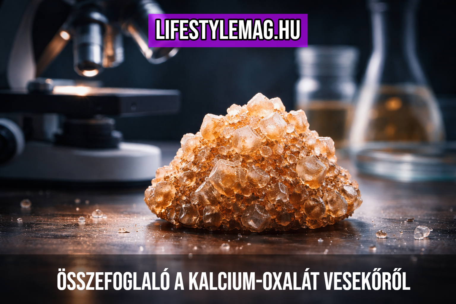 Kalcium-oxalát vesekő, kristályok makró felvétel mikroszkópos környezetben