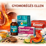 gyomorégés ellen: Gaviscon, Quamatel (famotidin), Rennie gyógyszerekkel és gyógynövényekkel (kamilla, édesgyökér, gyömbér, lenmag).