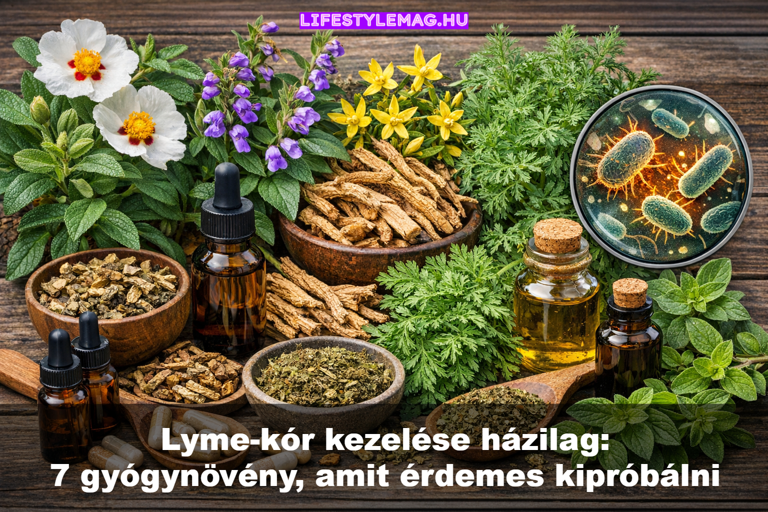 Lyme-kór kezelése házilag: Antibakteriális és gyulladáscöskkentő gyögynövényekkel (Japanese knotweed - japán keserűfű, Cryptolepsis, macskakarom - Cat's Claw, bajkáli csucsóka, egynyári üröm, oregánó olaj, Rockrose)