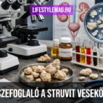 Ábra: Struvit kő, kövek nefrológus kutatói asztalán (Összefoglaló cikk a struvit vesekő kialakulásának okai, jellemzői, tünetei, kezelése, megelőzése, diétája témában.)