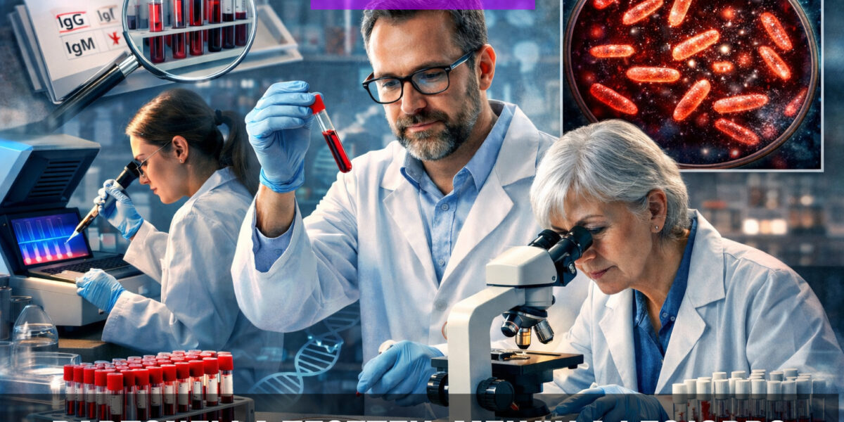 Bartonella tesztek folynak egy kutatói laboratóriumban. Bartonella PCR és szerológiai tesztek, Warthin-Starry festés.