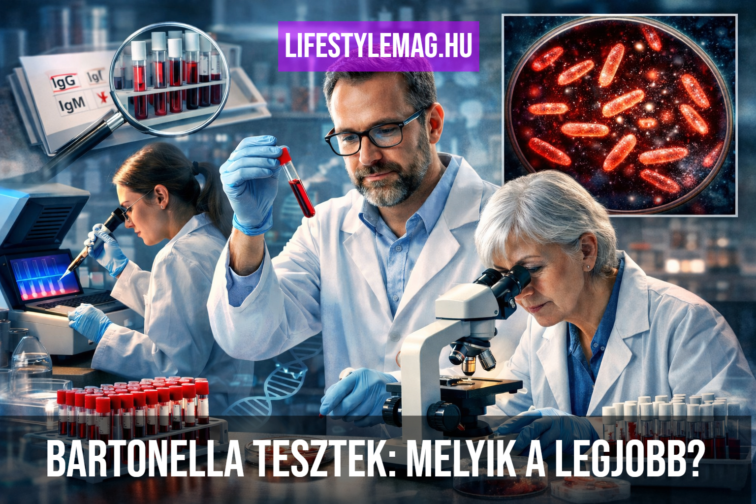 Bartonella tesztek folynak egy kutatói laboratóriumban. Bartonella PCR és szerológiai tesztek, Warthin-Starry festés.